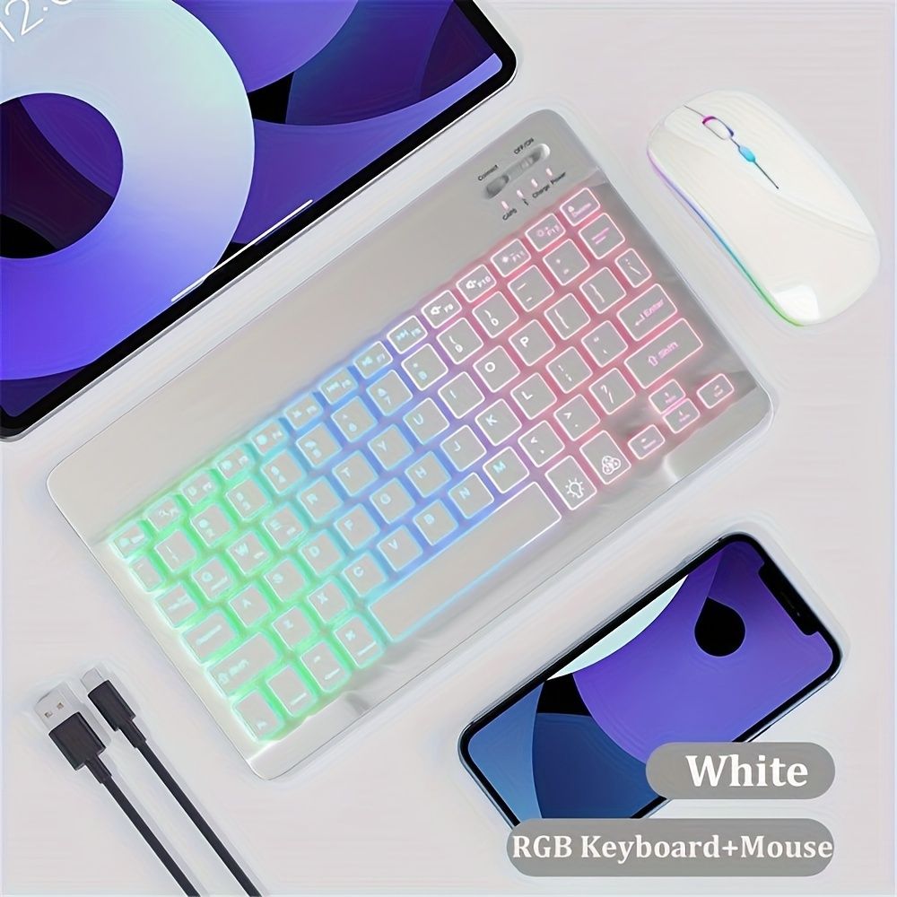 Ultra-Slim Backlit Wireless Keyboard and Mouse Set, Portable Optical Tracking, Rechargeable Lithium Polymer Battery, Type-C Charging, Compatible with Tablets, English Layout