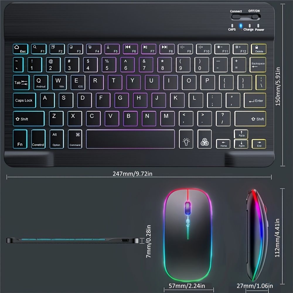 Ultra-Slim Backlit Wireless Keyboard and Mouse Set, Portable Optical Tracking, Rechargeable Lithium Polymer Battery, Type-C Charging, Compatible with Tablets, English Layout