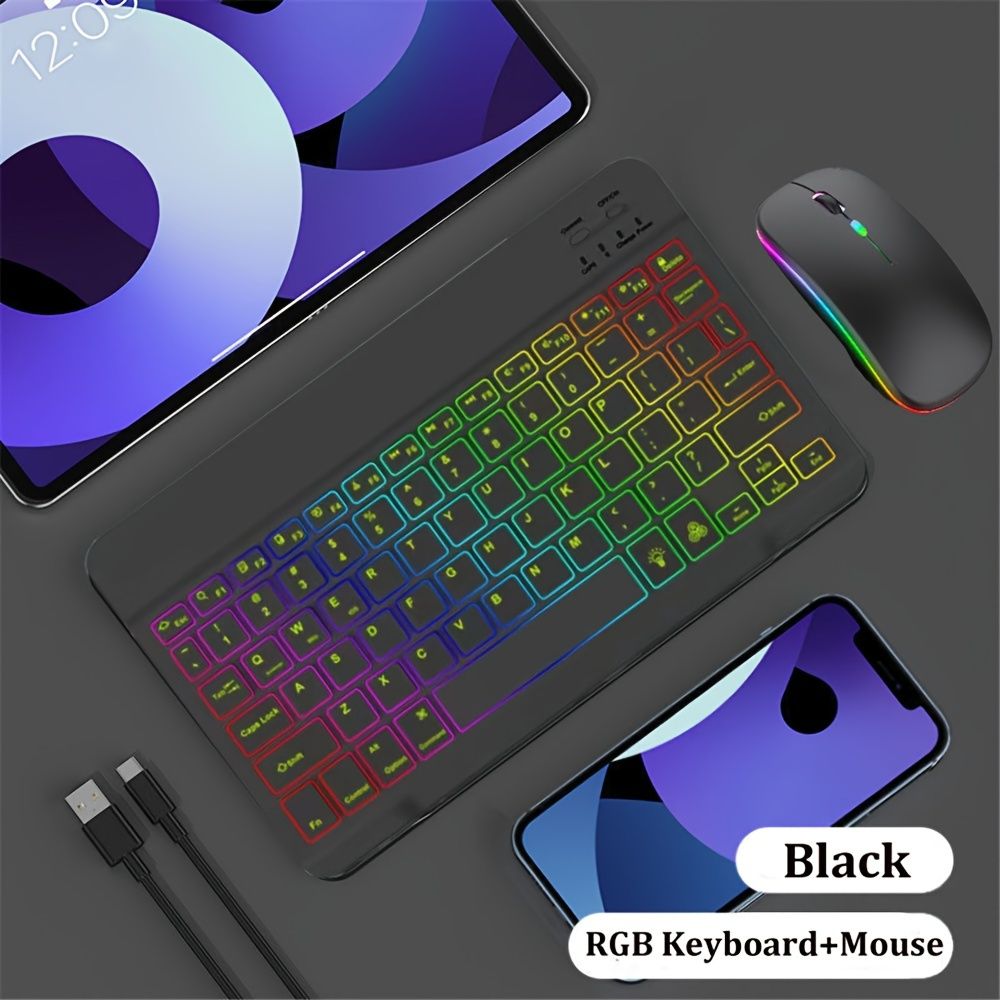 Ultra-Slim Backlit Wireless Keyboard and Mouse Set, Portable Optical Tracking, Rechargeable Lithium Polymer Battery, Type-C Charging, Compatible with Tablets, English Layout
