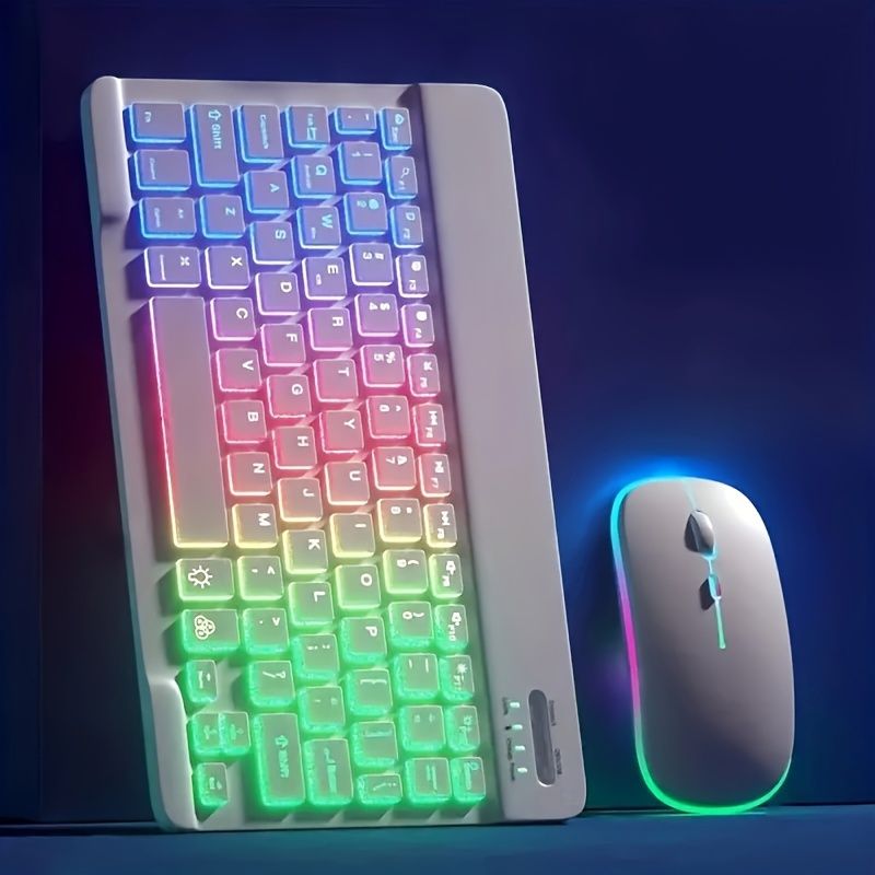 Ultra-Slim Backlit Wireless Keyboard and Mouse Set, Portable Optical Tracking, Rechargeable Lithium Polymer Battery, Type-C Charging, Compatible with Tablets, English Layout