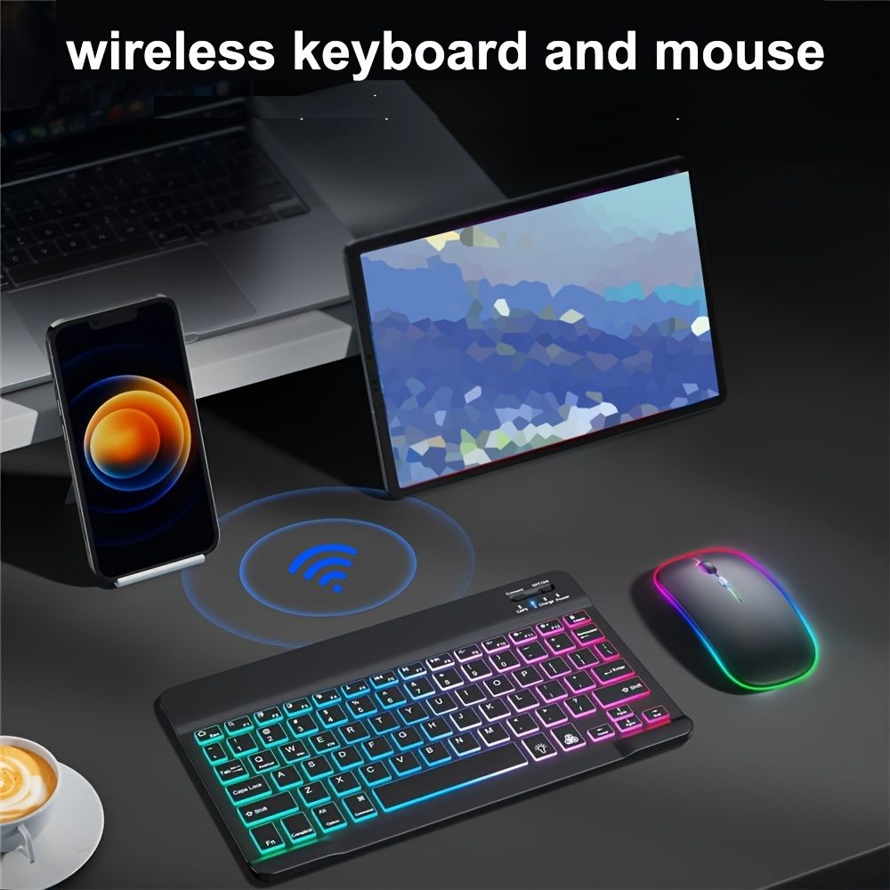 Ultra-Slim Backlit Wireless Keyboard and Mouse Set, Portable Optical Tracking, Rechargeable Lithium Polymer Battery, Type-C Charging, Compatible with Tablets, English Layout