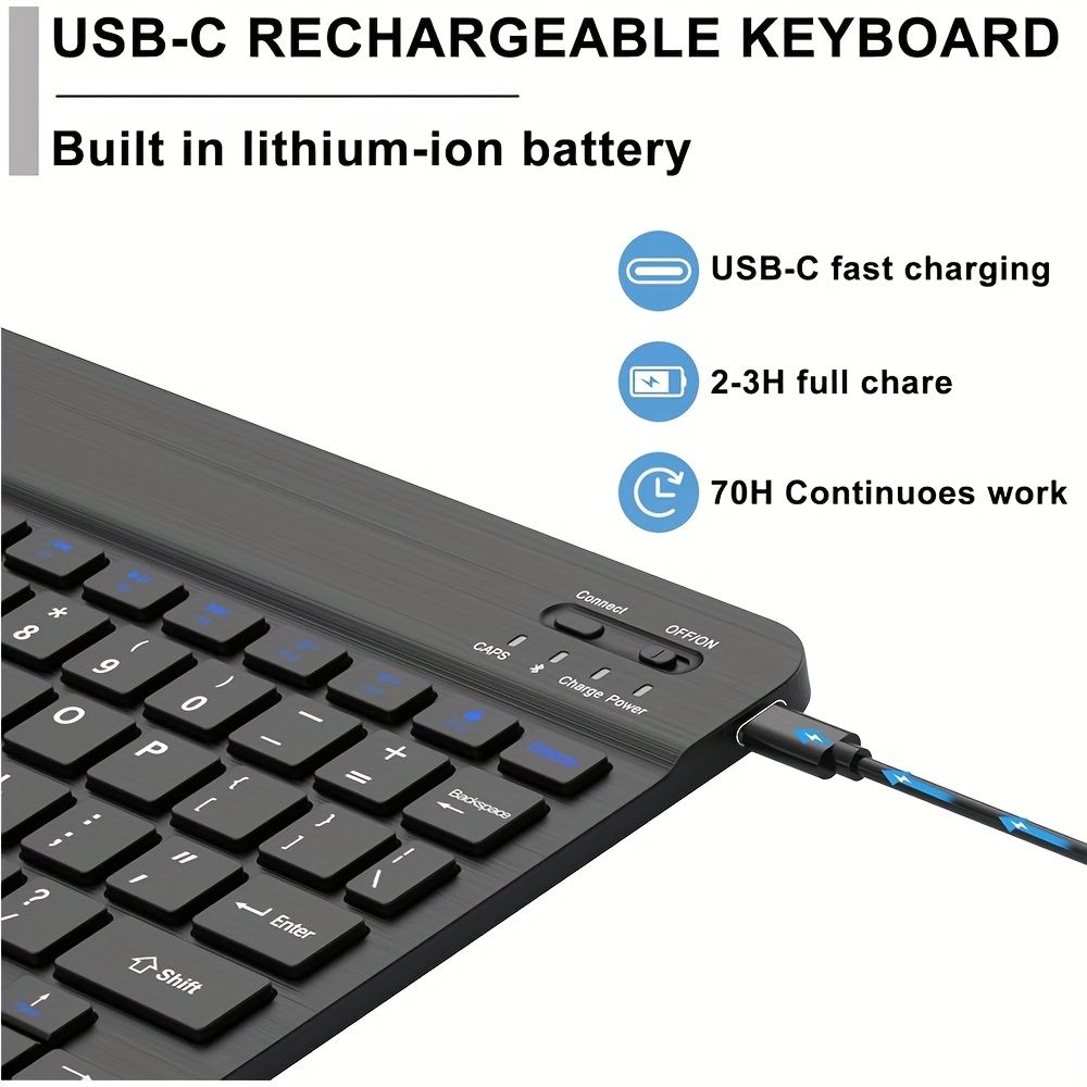 Ultra-Slim Rechargeable Wireless Keyboard Portable Compact Wireless Keyboard for Android Windows Tablet Smartphone Cell Phone iOS iPhone iPad
