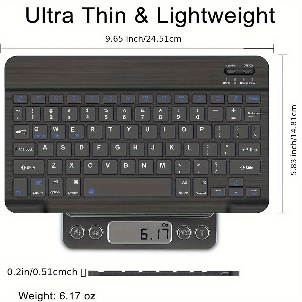 Ultra-Slim Rechargeable Wireless Keyboard Portable Compact Wireless Keyboard for Android Windows Tablet Smartphone Cell Phone iOS iPhone iPad