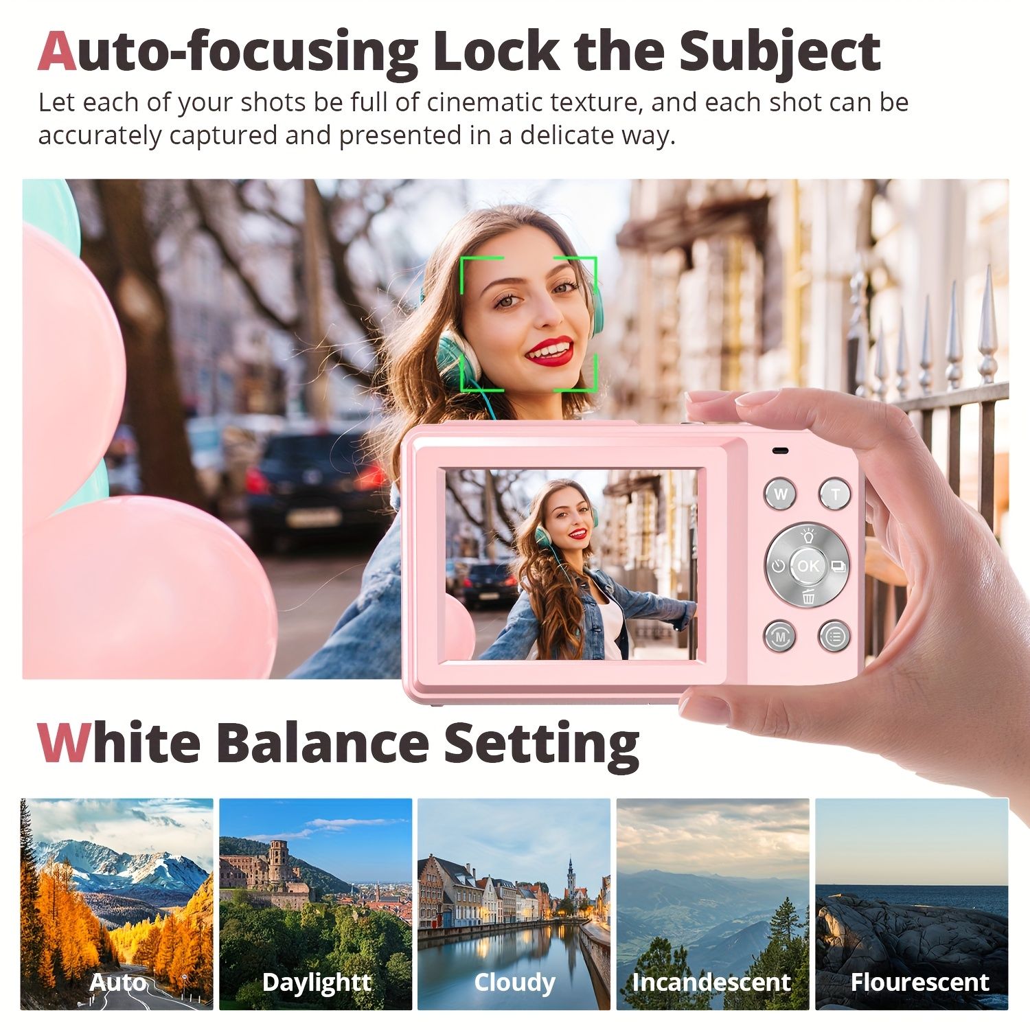 STUOGYUM DC403 Rechargeable Digital Camera with 16X Zoom, 1080P 44MP Camera - Compact Size, OLED Display, USB Charging for Beginners Photography, Live View, Amateur