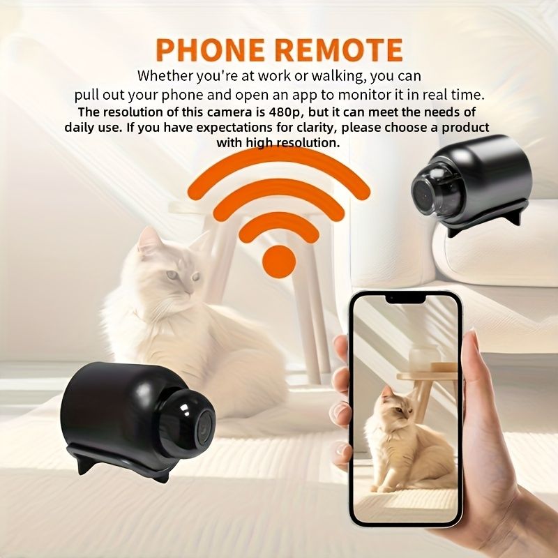1 Mini Micro Camera, 480P Pixel, Wifi Connection, Hidden Camera with Stand, Can Be Controlled by Mobile Phone APP to Watch Surveillance, Suitable for Indoor Use in Living Room, Room, Office, Car