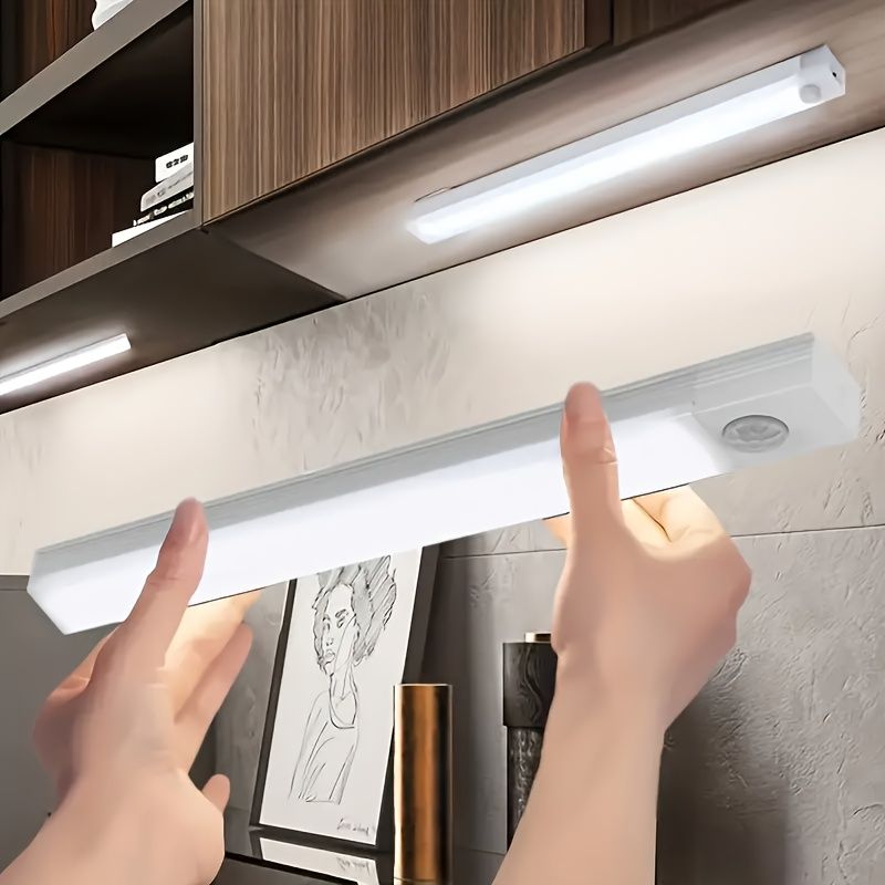 10cm Wireless LED Under Cabinet Light with Motion Sensor, Ultra-Thin Magnetic Strip, USB Rechargeable, PVC Lamp Body, Indoor LED Lighting for Kitchen, Stairs, Hallway, Wardrobes