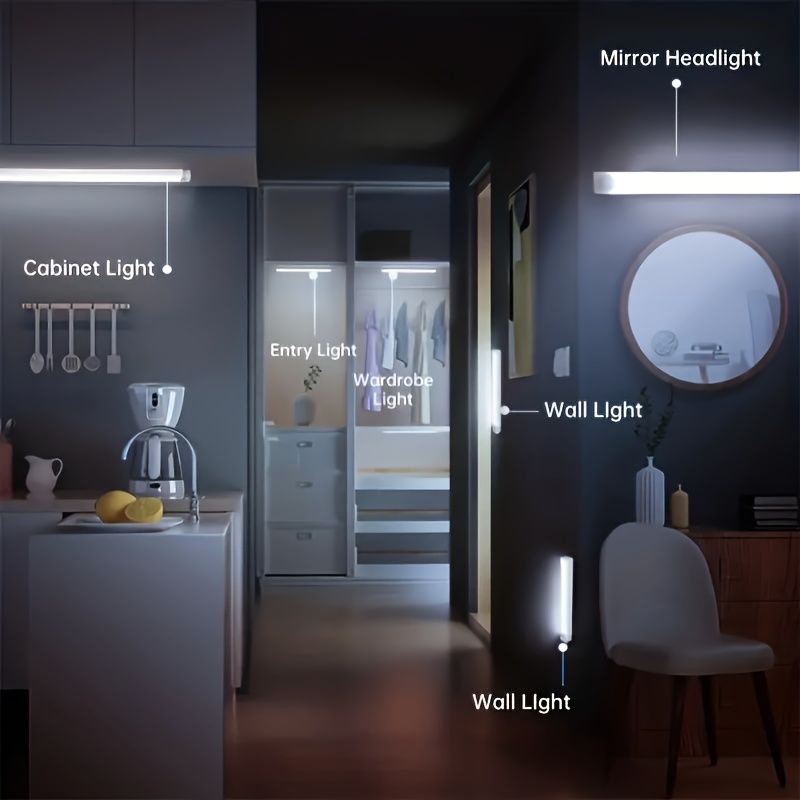 10cm Wireless LED Under Cabinet Light with Motion Sensor, Ultra-Thin Magnetic Strip, USB Rechargeable, PVC Lamp Body, Indoor LED Lighting for Kitchen, Stairs, Hallway, Wardrobes