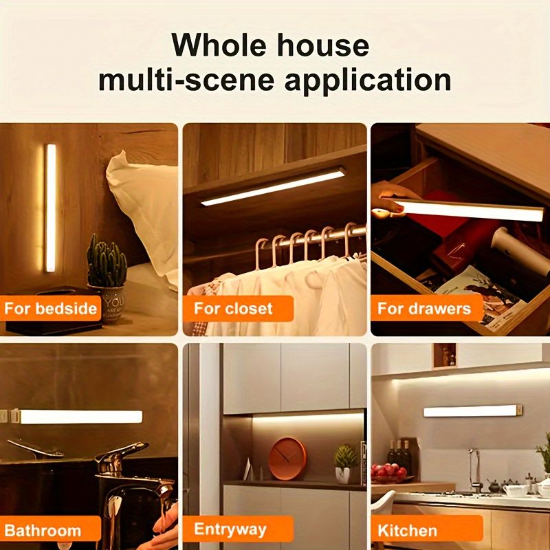 10cm Wireless LED Under Cabinet Light with Motion Sensor, Ultra-Thin Magnetic Strip, USB Rechargeable, PVC Lamp Body, Indoor LED Lighting for Kitchen, Stairs, Hallway, Wardrobes