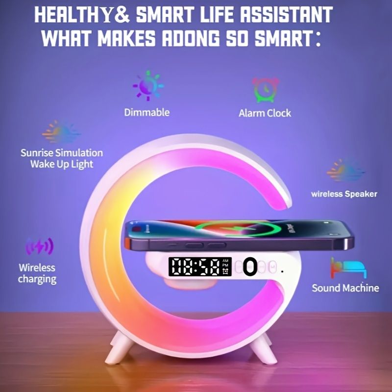 Wireless Speakers With Wireless Fast Charging, Rhythm RGB Light, Bar Smart Light, Sunrise Alarm Clock, Wake Up Light For Bedrooms, Dimmable Table Lamp