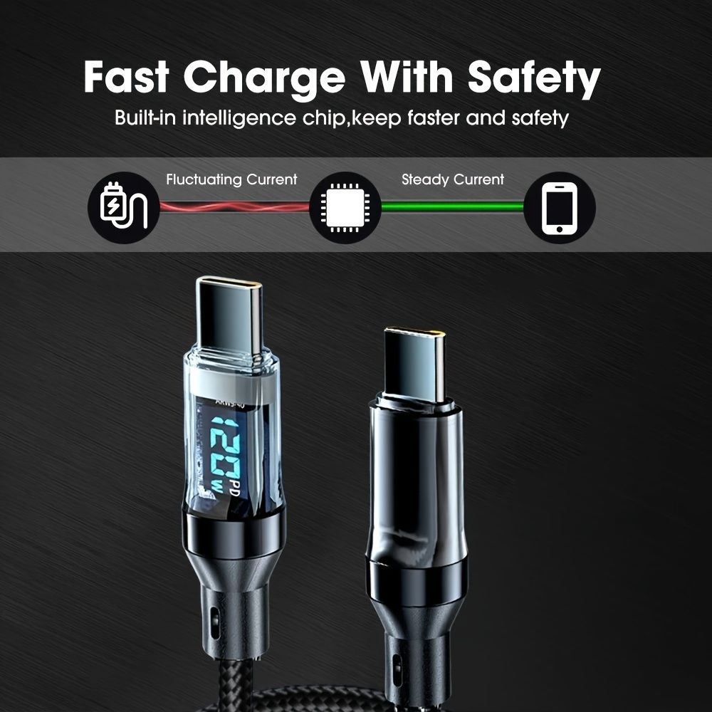 1m 120W Type C Cable Fast Charging Display Cable,Suitable for Charging a Variety of Brands of Mobile Phones and Tablets