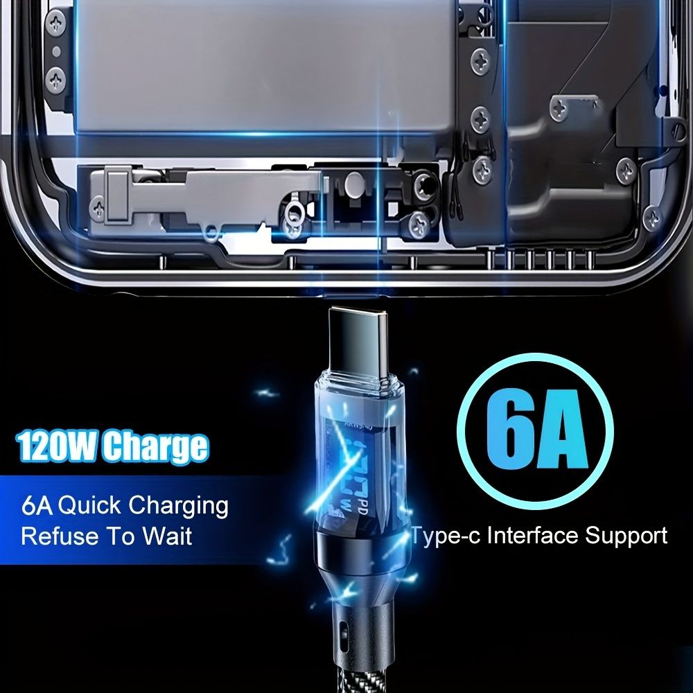 1m 120W Type C Cable Fast Charging Display Cable,Suitable for Charging a Variety of Brands of Mobile Phones and Tablets