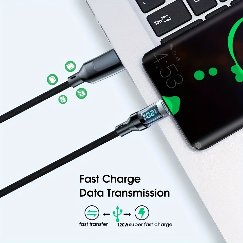 1m 120W Type C Cable Fast Charging Display Cable,Suitable for Charging a Variety of Brands of Mobile Phones and Tablets