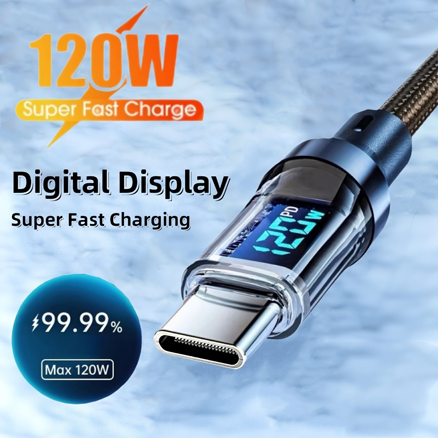 1m 120W Type C Cable Fast Charging Display Cable,Suitable for Charging a Variety of Brands of Mobile Phones and Tablets