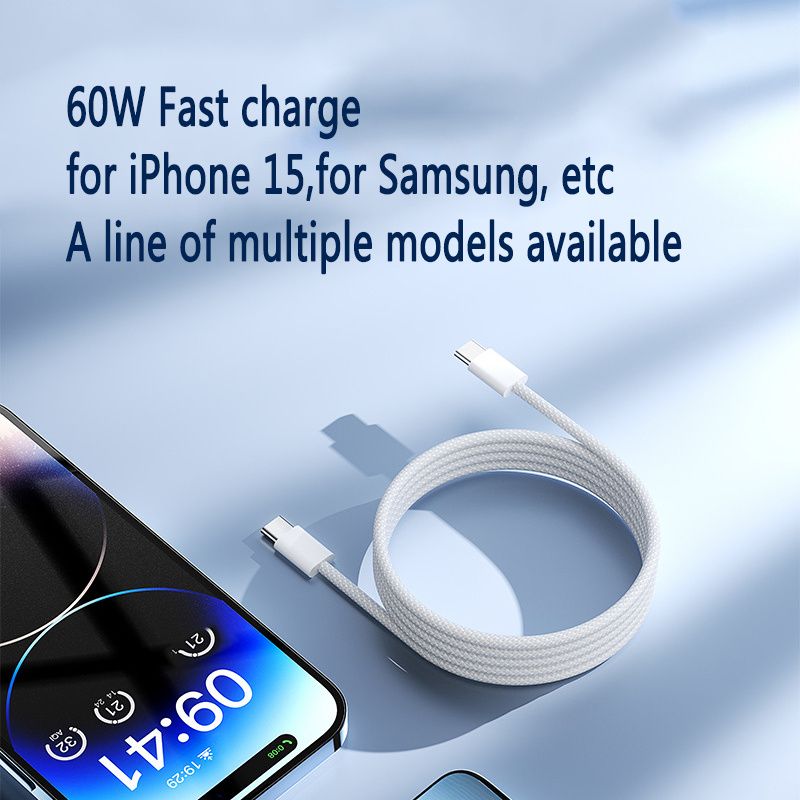 2m 60W Fast Charging Cable: USB-C to USB-C for Iphone 15