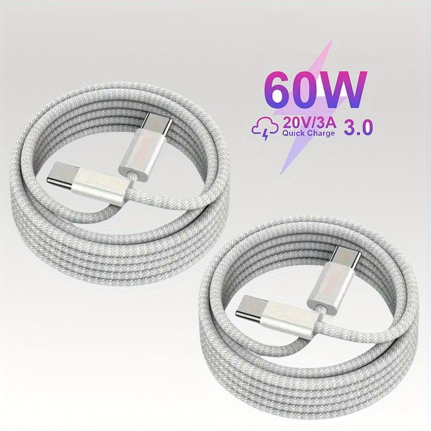 2m 60W Fast Charging Cable: USB-C to USB-C for Iphone 15