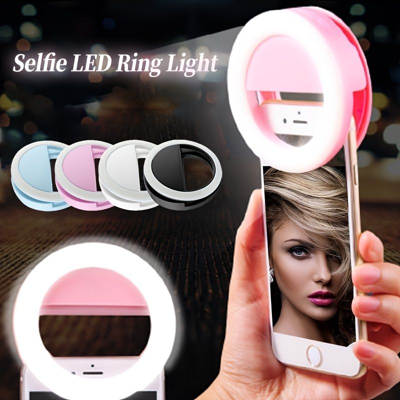 LED Selfie Flash Ring Light - Portable Mini Fill Light for Phone Live Streaming & Video, Bright White LED Ringlight for Photos & Videos, Battery-Powered, Easy to Clean & Skin-Friendly, Phone Lights f