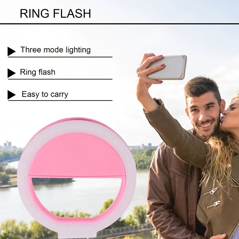 LED Selfie Flash Ring Light - Portable Mini Fill Light for Phone Live Streaming & Video, Bright White LED Ringlight for Photos & Videos, Battery-Powered, Easy to Clean & Skin-Friendly, Phone Lights f