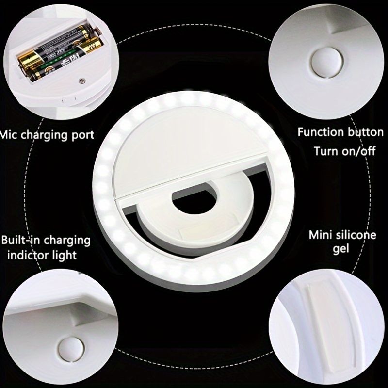 LED Selfie Flash Ring Light - Portable Mini Fill Light for Phone Live Streaming & Video, Bright White LED Ringlight for Photos & Videos, Battery-Powered, Easy to Clean & Skin-Friendly, Phone Lights f