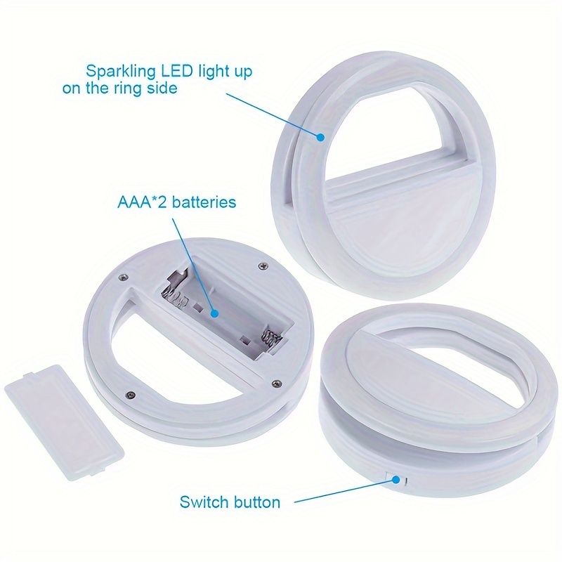 LED Selfie Flash Ring Light - Portable Mini Fill Light for Phone Live Streaming & Video, Bright White LED Ringlight for Photos & Videos, Battery-Powered, Easy to Clean & Skin-Friendly, Phone Lights f