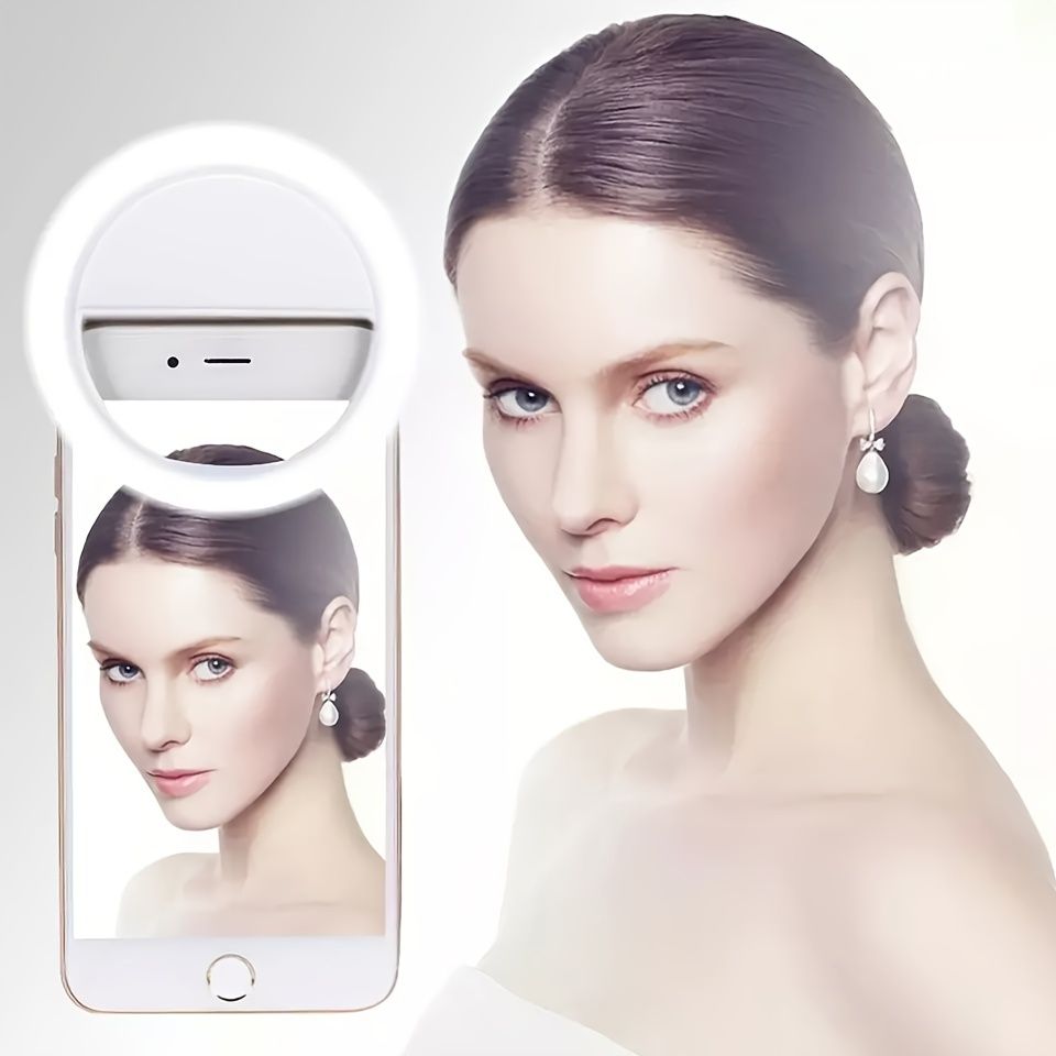 LED Selfie Flash Ring Light - Portable Mini Fill Light for Phone Live Streaming & Video, Bright White LED Ringlight for Photos & Videos, Battery-Powered, Easy to Clean & Skin-Friendly, Phone Lights f