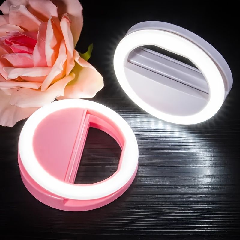 LED Selfie Flash Ring Light - Portable Mini Fill Light for Phone Live Streaming & Video, Bright White LED Ringlight for Photos & Videos, Battery-Powered, Easy to Clean & Skin-Friendly, Phone Lights f