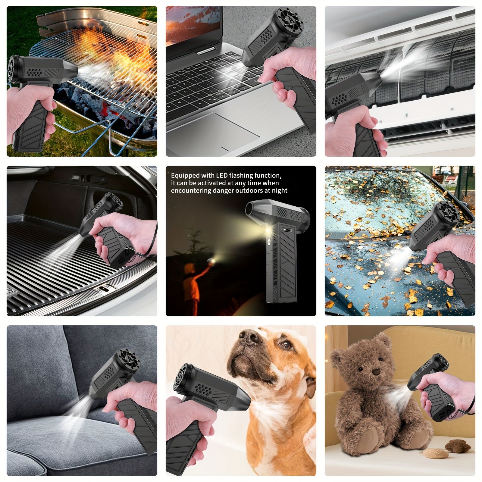 Portable Turbo Blower, 130000 RPM High-Speed Handheld Jet Fan, Multi-Functional for Snow Removal, BBQ Carbon Production, Outdoor Use, Battery/Usb Powered, Rechargeable Battery, ≤36V