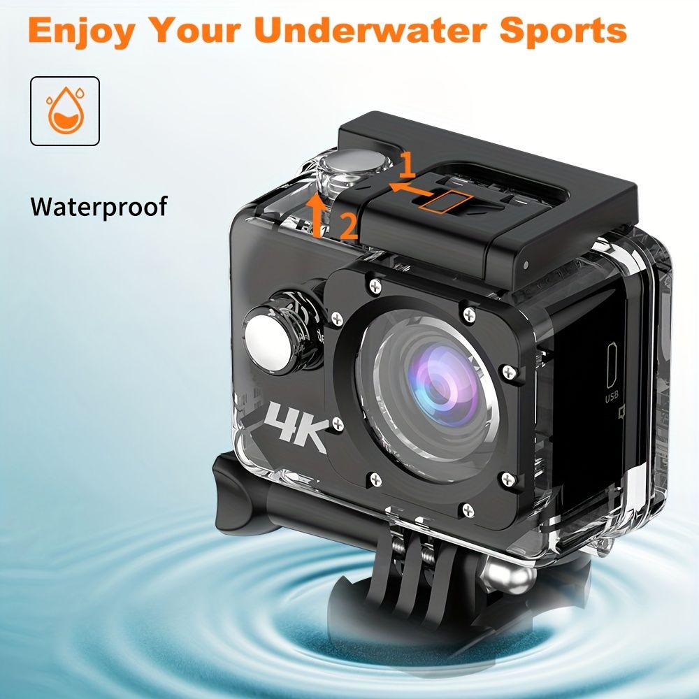 4K Ultra HD Action Camera with WiFi, 32GB Memory Card Included, Transparent Underwater Sports Camera, Digital Zoom, Automatic Focus, LCD Display, Rechargeable Battery, Ideal for Outdoor Adventures