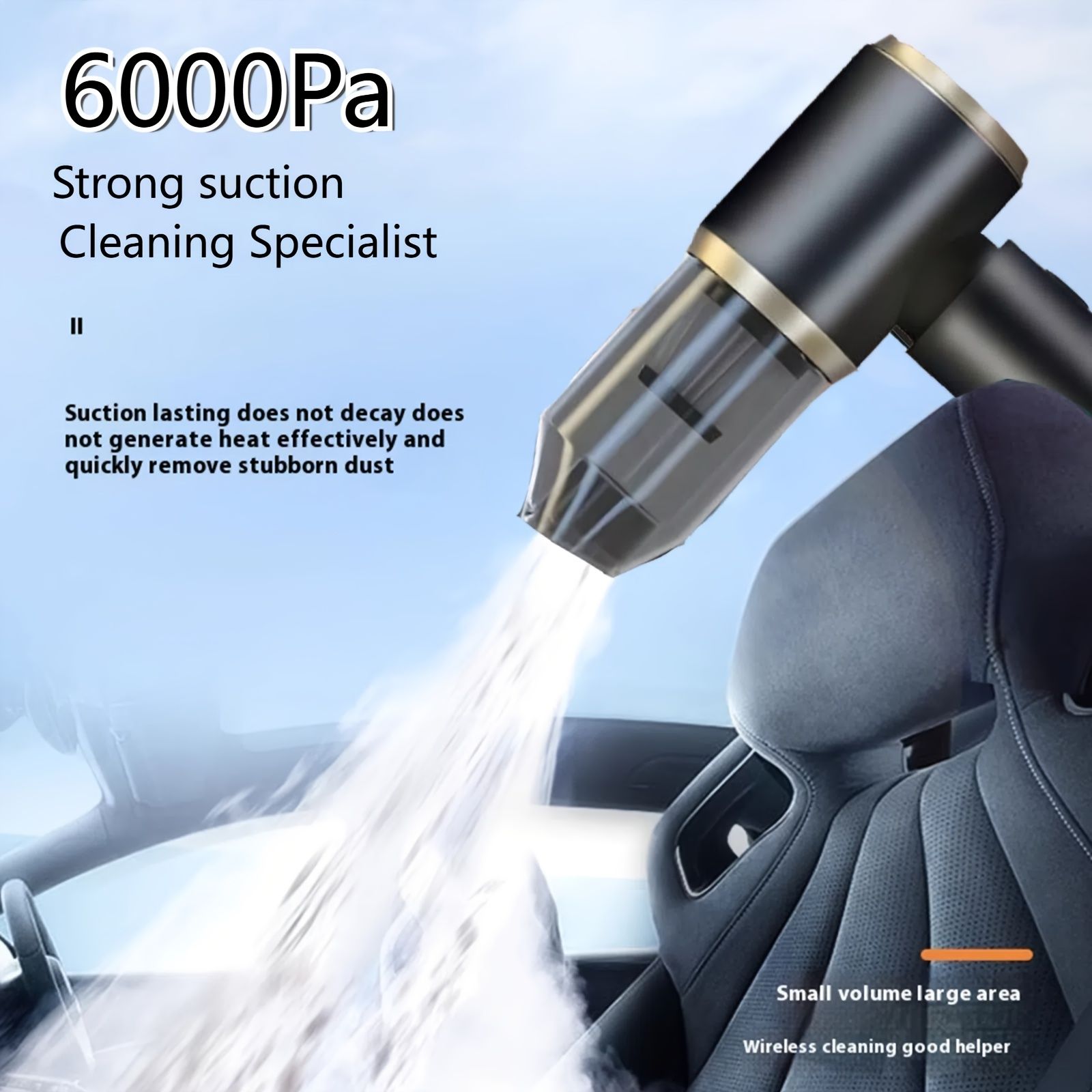 Handheld cordless vacuum cleaner with integrated blower, compact car vacuum for small computers, 6000Pa suction power. Suitable for home use, office cleaning, pet hair removal, and travel.