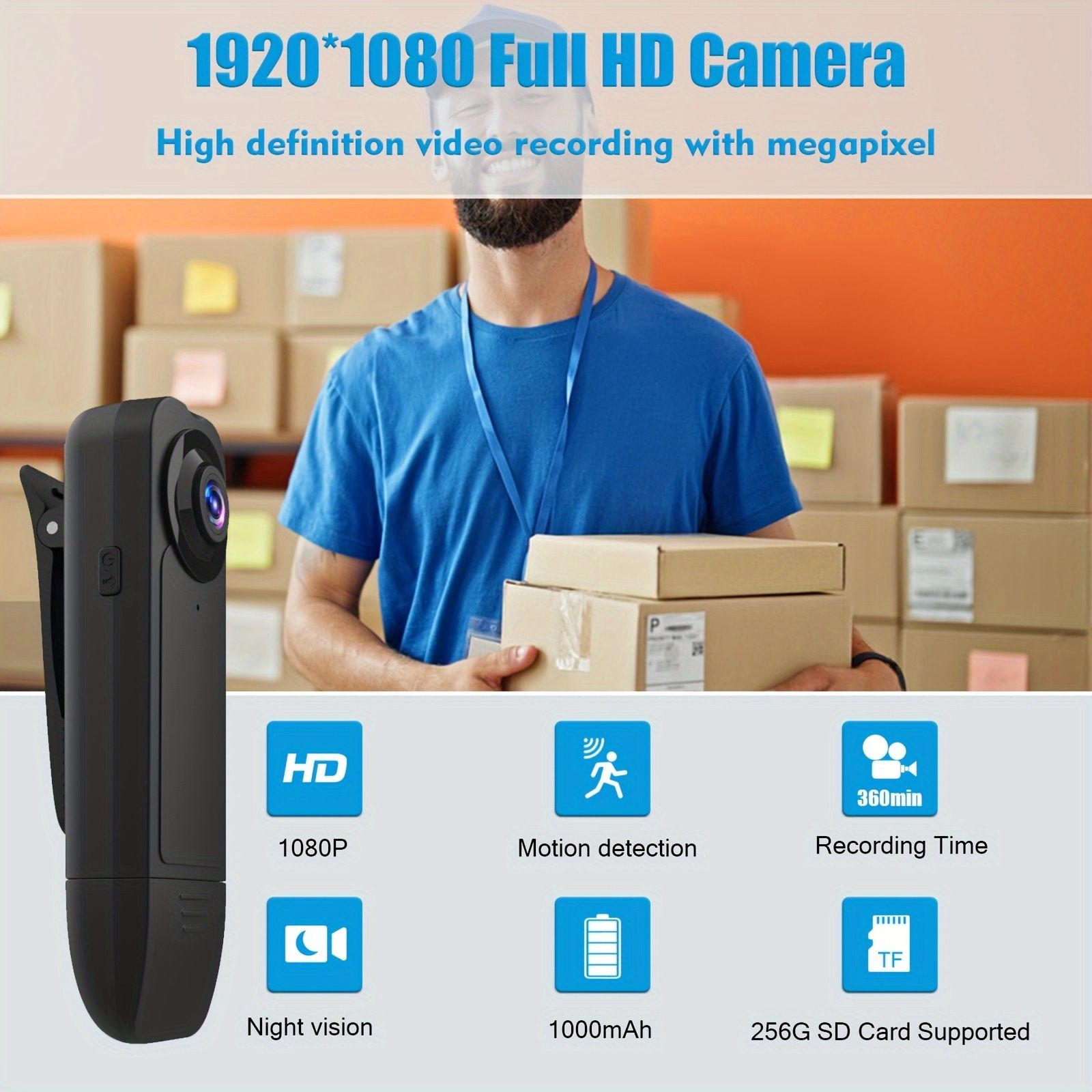 1080P Full HD camcorder, motion detection with night vision, wearable camcorder, outdoor camcorder for daily recording, cycling, delivery/service work