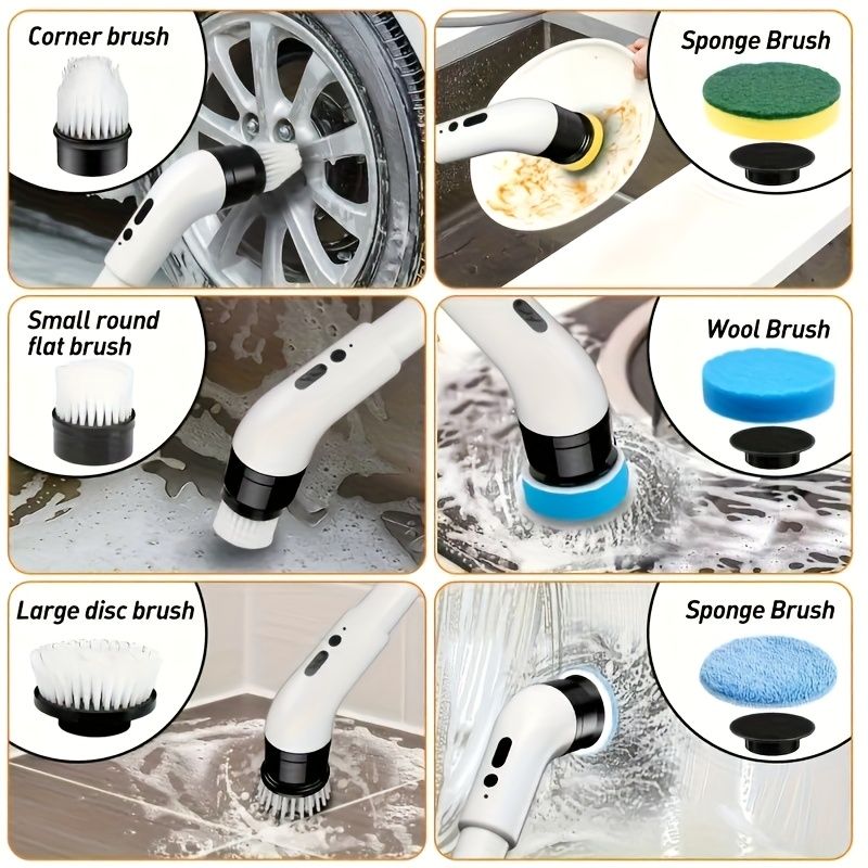 Electric rotary scrubber with 3 adjustable speeds, cordless electric rotary cleaning brush, handheld shower with 9 replaceable brush heads, adjustable extended handle, suitable for tiles, bathtub