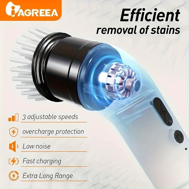Electric rotary scrubber with 3 adjustable speeds, cordless electric rotary cleaning brush, handheld shower with 9 replaceable brush heads, adjustable extended handle, suitable for tiles, bathtub