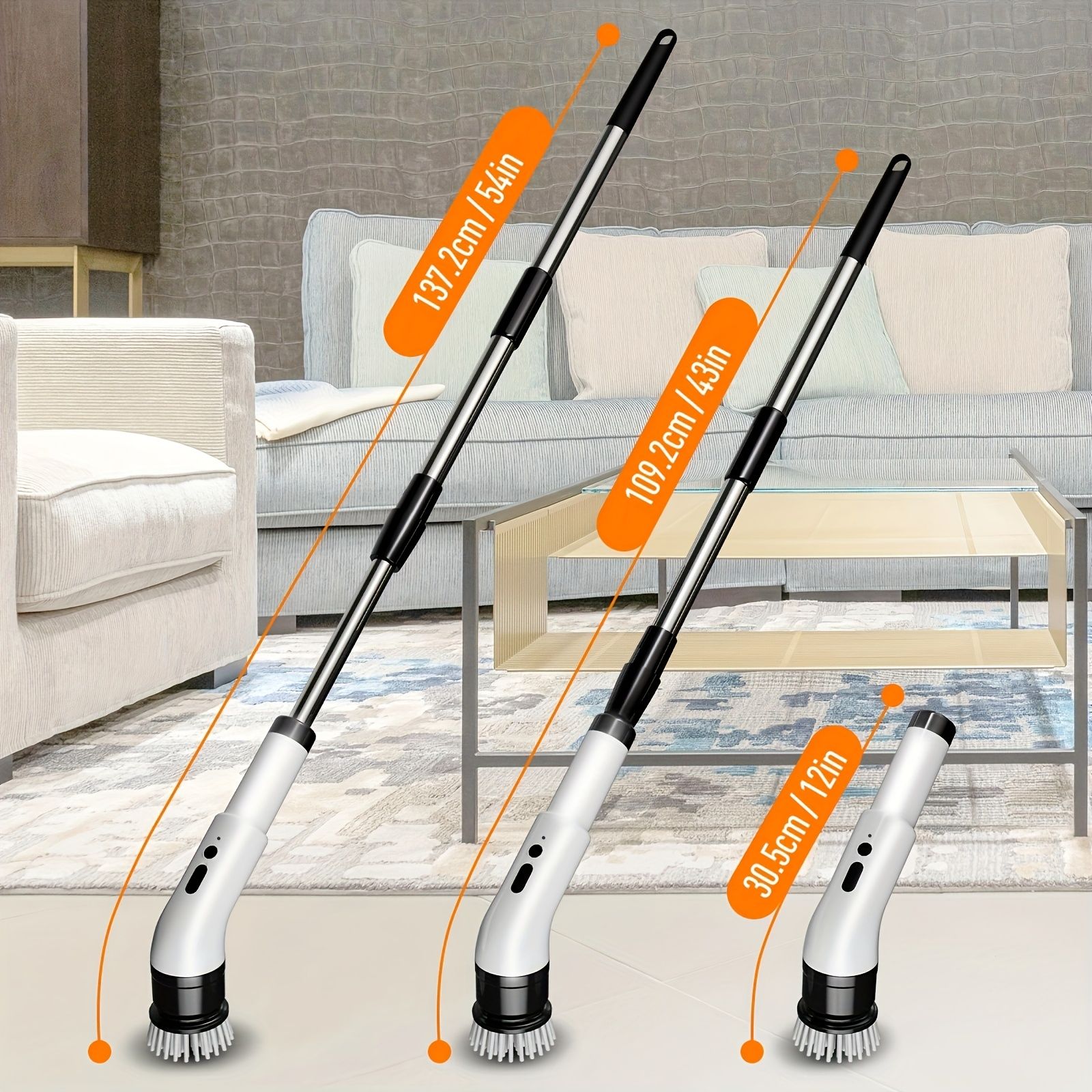 Electric rotary scrubber with 3 adjustable speeds, cordless electric rotary cleaning brush, handheld shower with 9 replaceable brush heads, adjustable extended handle, suitable for tiles, bathtub