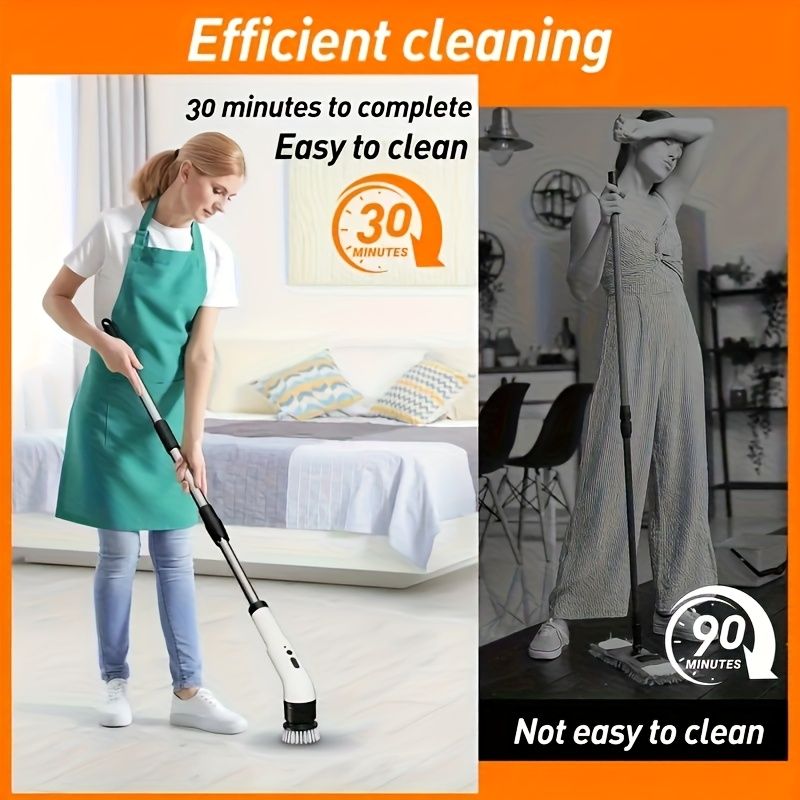Electric rotary scrubber with 3 adjustable speeds, cordless electric rotary cleaning brush, handheld shower with 9 replaceable brush heads, adjustable extended handle, suitable for tiles, bathtub