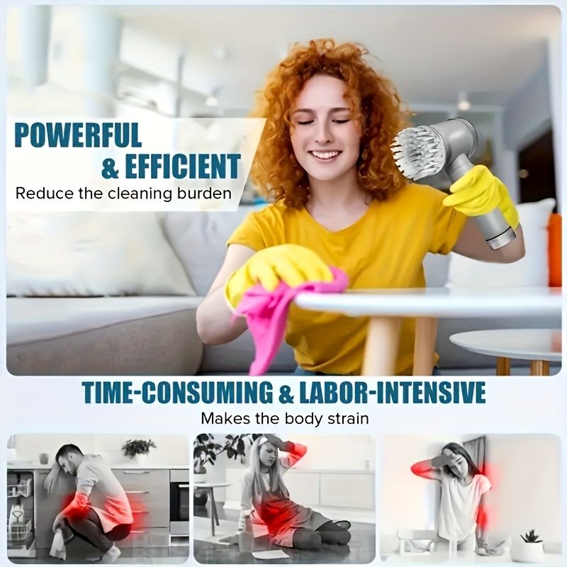 Electric Cleaning Brush with 5 Brush Heads, USB Rechargeable, 500mAh, Handheld Cleaner, Portable and Compact