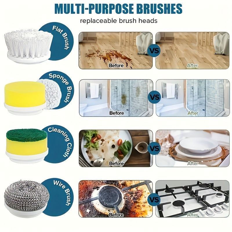 Electric Cleaning Brush with 5 Brush Heads, USB Rechargeable, 500mAh, Handheld Cleaner, Portable and Compact