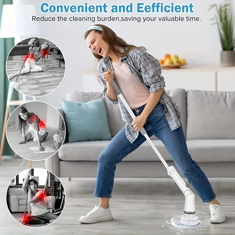 Set 6 Replaceable Brush Heads, 90-120Min Running Time Full Floor Bathroom Scrubber, 240/320RPM Cordless Power Scrubber, USB-C Charging Line Rotary