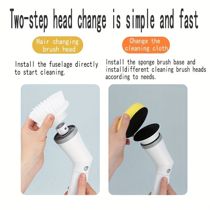 Set 6 Replaceable Brush Heads, 90-120Min Running Time Full Floor Bathroom Scrubber, 240/320RPM Cordless Power Scrubber, USB-C Charging Line Rotary