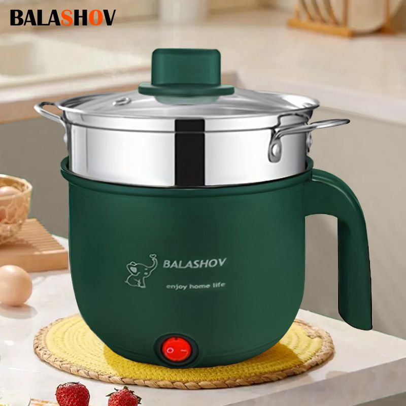Portable Electric Fondue Pot for 1-3 People, 410 Stainless Steel Non-Stick Skillet with Steamer, Ideal for Stir Fry, Stew, Steam, Ramen, Egg, Pasta, Dumpling, Soup
