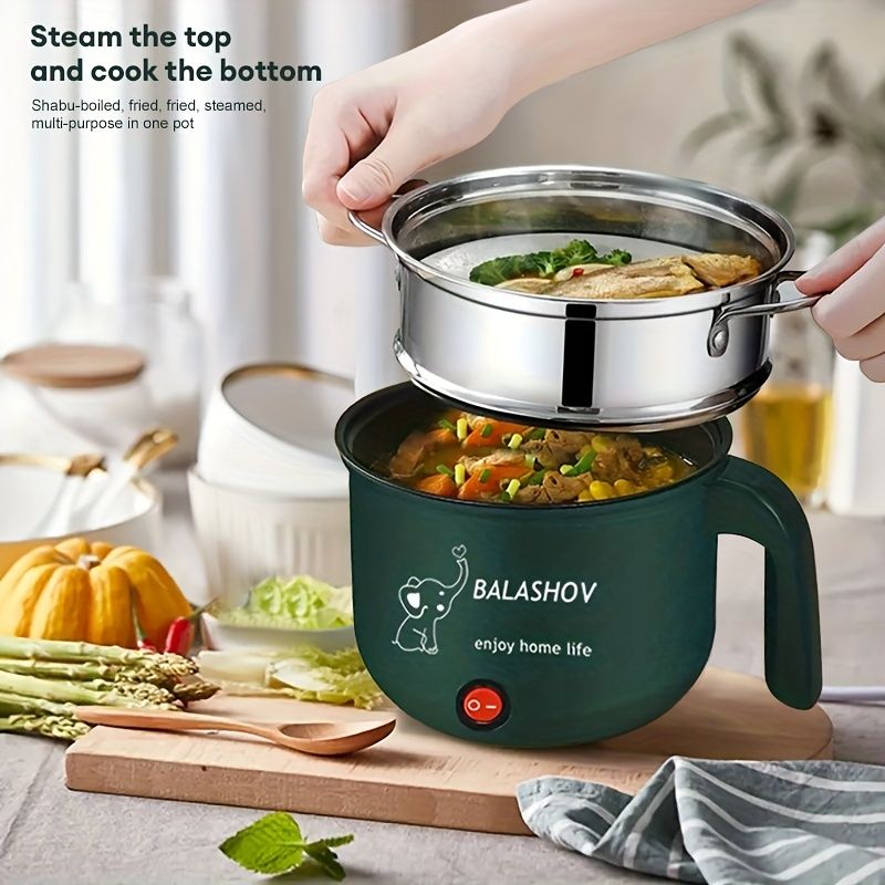 Portable Electric Fondue Pot for 1-3 People, 410 Stainless Steel Non-Stick Skillet with Steamer, Ideal for Stir Fry, Stew, Steam, Ramen, Egg, Pasta, Dumpling, Soup