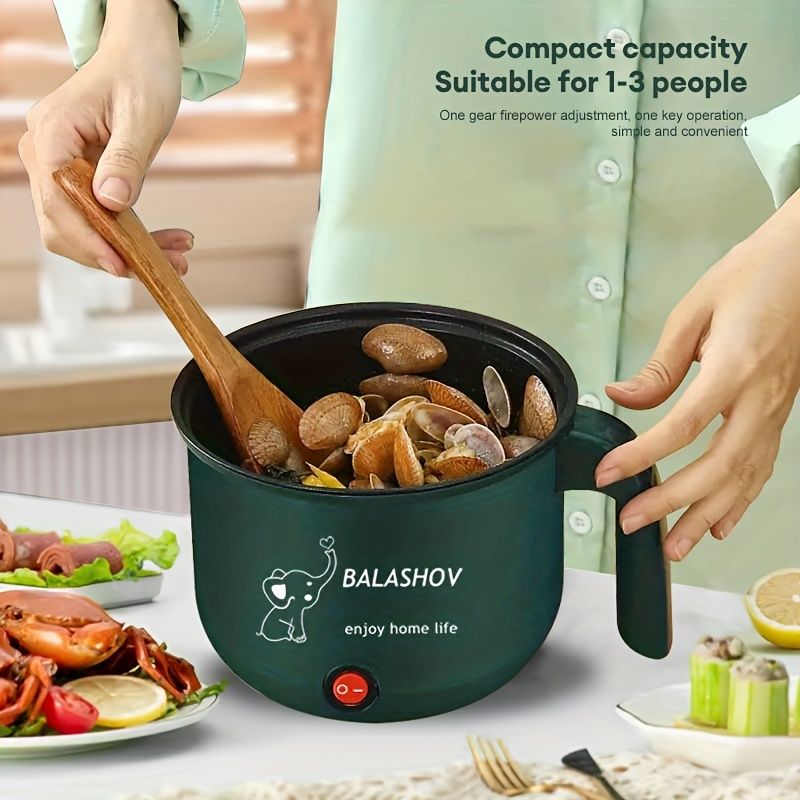Portable Electric Fondue Pot for 1-3 People, 410 Stainless Steel Non-Stick Skillet with Steamer, Ideal for Stir Fry, Stew, Steam, Ramen, Egg, Pasta, Dumpling, Soup