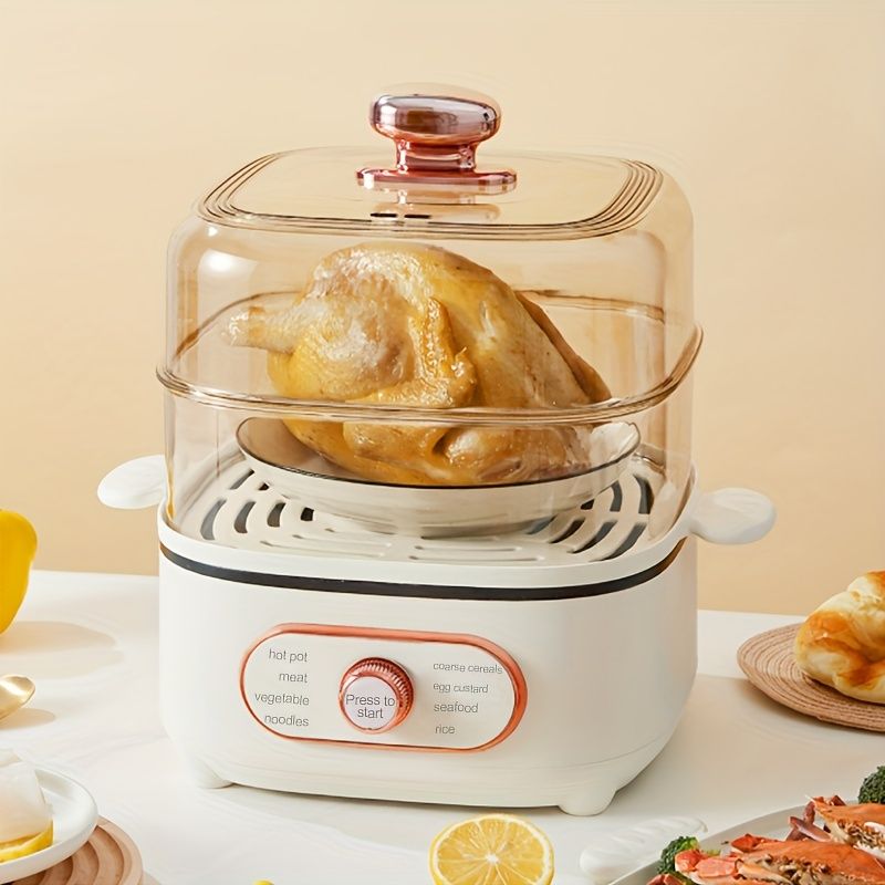 Two Tier Electric Food Steamer for Cooking Vegetables, with Visualization Lids and Stackable Baskets for Fast Simultaneous Cooking, 9.5QT Multifunctional Electric Hot Pot, Auto Shutoff & Boil Dry Prot