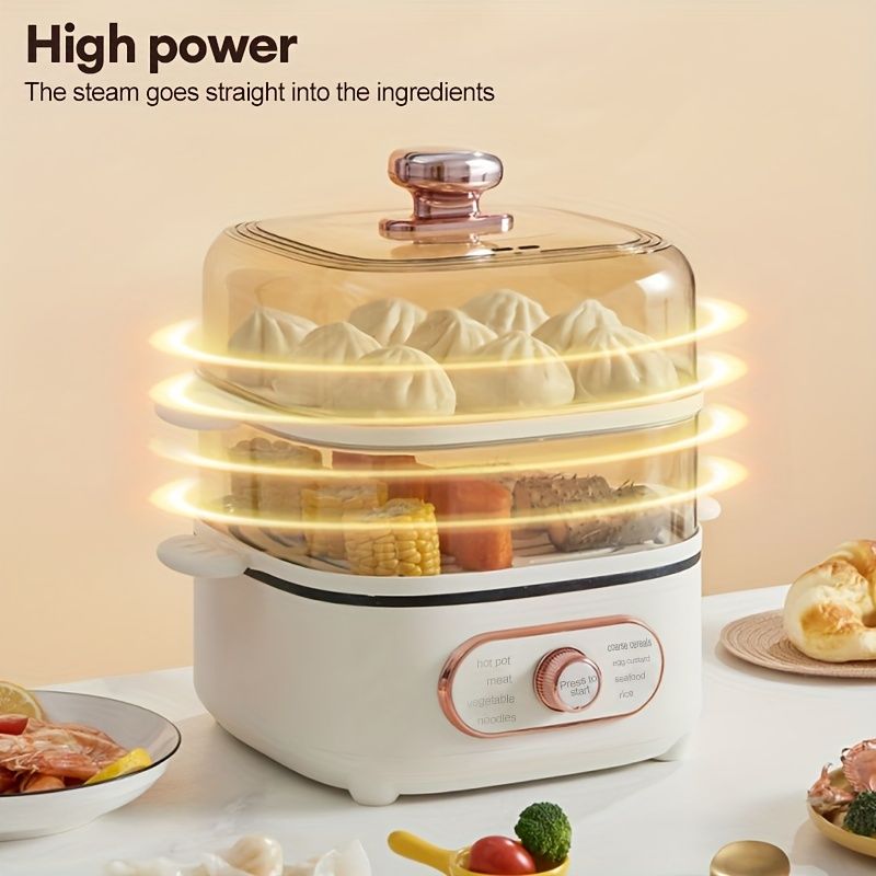 Two Tier Electric Food Steamer for Cooking Vegetables, with Visualization Lids and Stackable Baskets for Fast Simultaneous Cooking, 9.5QT Multifunctional Electric Hot Pot, Auto Shutoff & Boil Dry Prot