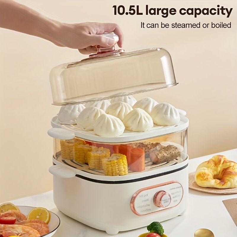 Two Tier Electric Food Steamer for Cooking Vegetables, with Visualization Lids and Stackable Baskets for Fast Simultaneous Cooking, 9.5QT Multifunctional Electric Hot Pot, Auto Shutoff & Boil Dry Prot
