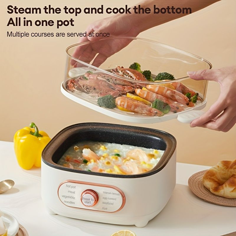 Two Tier Electric Food Steamer for Cooking Vegetables, with Visualization Lids and Stackable Baskets for Fast Simultaneous Cooking, 9.5QT Multifunctional Electric Hot Pot, Auto Shutoff & Boil Dry Prot