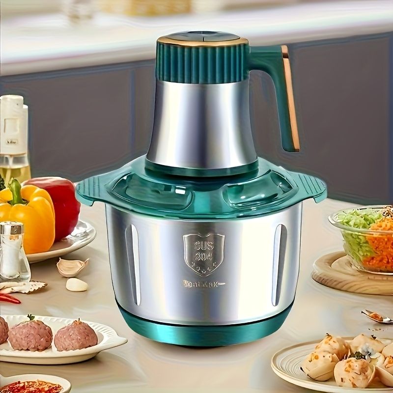 5L Large Capacity Green Electric Meat Grinder for Home Use, Stainless Steel Multifunctional Mixer with 6-Blade Design, 500W Powerful Processor