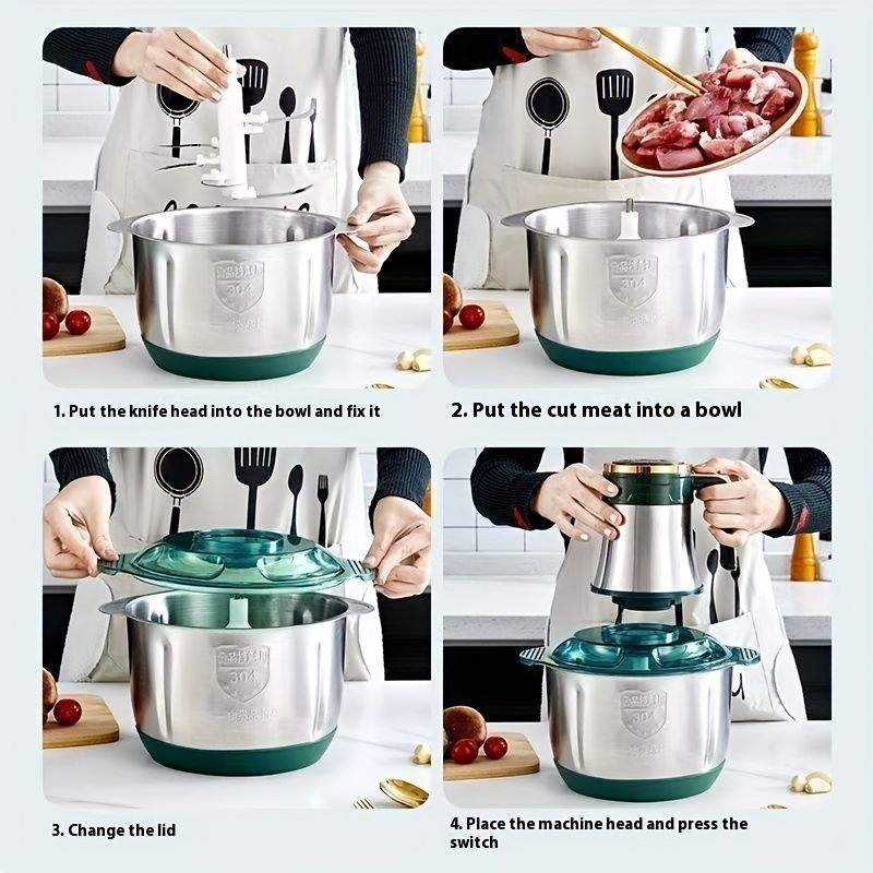 5L Large Capacity Green Electric Meat Grinder for Home Use, Stainless Steel Multifunctional Mixer with 6-Blade Design, 500W Powerful Processor