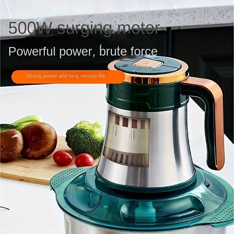 5L Large Capacity Green Electric Meat Grinder for Home Use, Stainless Steel Multifunctional Mixer with 6-Blade Design, 500W Powerful Processor