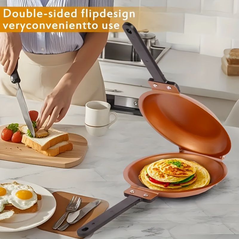Double-Sided Pancake Pan - Non-Stick Copper Titanium Coating, Flip Pancakes & Eggs with Ease, Even Heat Distribution, Compatible with All Stovetops/ Ovens