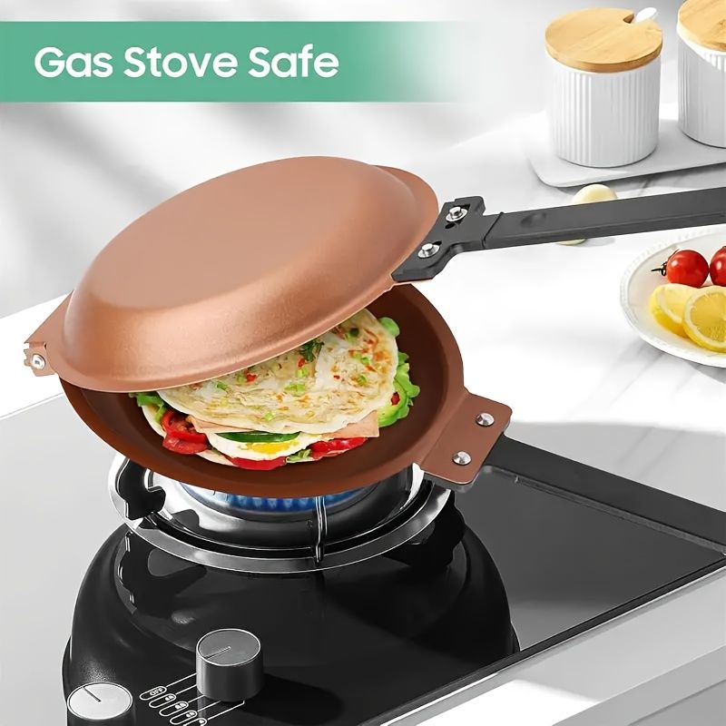 Double-Sided Pancake Pan - Non-Stick Copper Titanium Coating, Flip Pancakes & Eggs with Ease, Even Heat Distribution, Compatible with All Stovetops/ Ovens