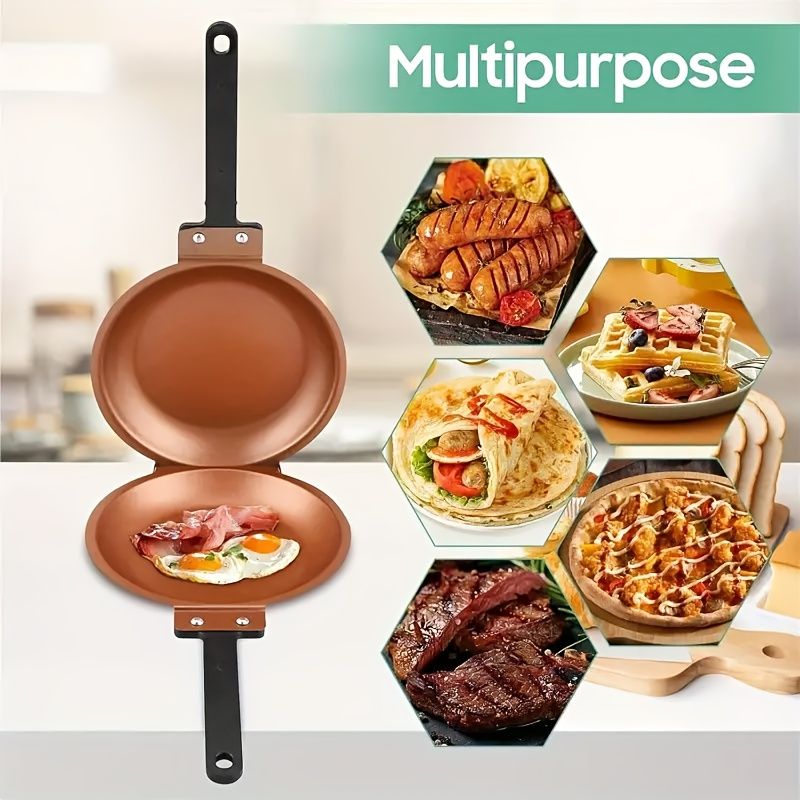 Double-Sided Pancake Pan - Non-Stick Copper Titanium Coating, Flip Pancakes & Eggs with Ease, Even Heat Distribution, Compatible with All Stovetops/ Ovens